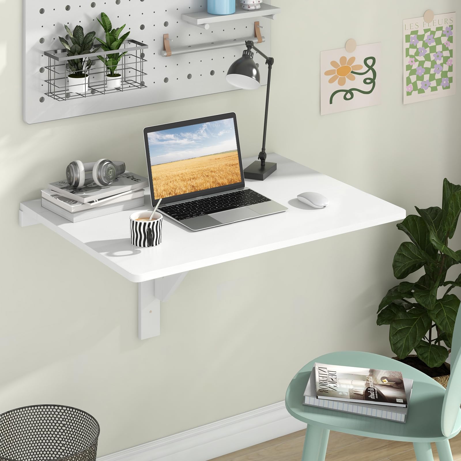 TANGKULA Wall Mounted Floating Desk for Study